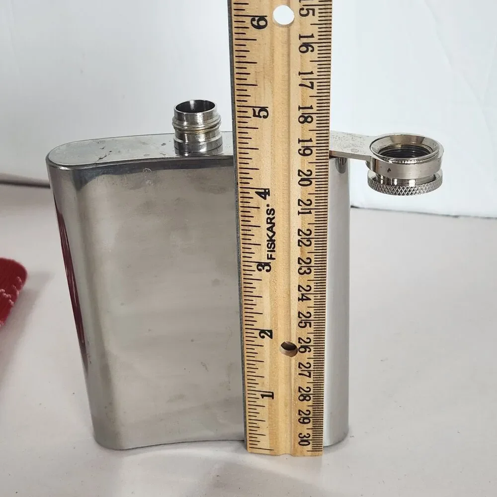 Vintage W Stainless Steel Drinking Flask sweater holder party 7 Oz‎ 5